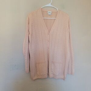 Neiman Marcus 100% Silk Cardigan Large Long Sleeve Cable Knit Sweater Pale Peach